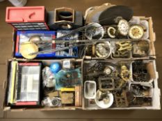 A large quantity of clock parts, movements, horologist's items, etc.