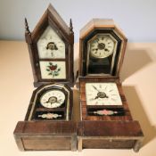 Four various 19th century wooden mantel clocks, tallest 38 cm.