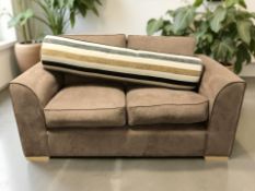 A contemporary two seater settee in brown suede upholstery, width 175 cm,