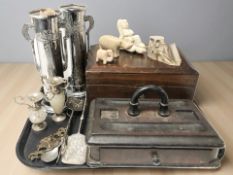 A pair of Beldray chromium plated twin handled vases in the Art Nouveau style,