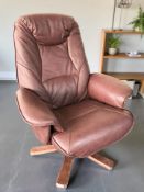 A Scandinavian bentwood and Burgundy leather swivel armchair
