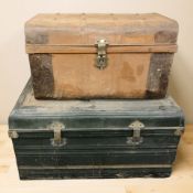 Two early 20th century tin trunks, largest 92 cm wide.