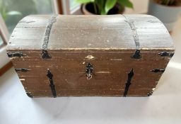 A 19th century continental pine and metal mounted domed blanket chest, width 113 cm.