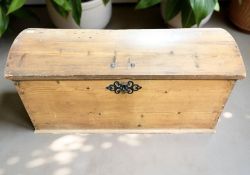 A 19th century continental pine and metal mounted domed blanket chest, width 131 cm.