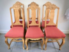 Six continental oak high backed dining chairs
