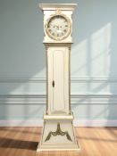 A continental painted and gilt long case clock with pendulum no weights