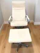 A Scandinavian Bolia chrome framed swivel lounge armchair, in stitched cream leather,