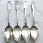 A pair of George II silver table spoons, maker WB, London 1756, together with a further pair,