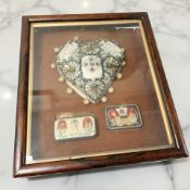 A WWI sweetheart pin cushion for the Scots Guards, together with two souvenir coronation tins,