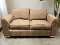 A contemporary three seater settee in brown suede upholstery, width 190 cm.