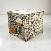 A Troika Pottery square vase, height 8.5 cm, decorated and signed with initials by Penny Black.