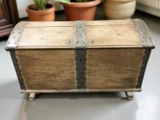 A 19th century continental oak and metal bound domed blanket chest, width 116 cm.