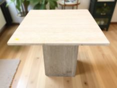 A contemporary travertine square lamp table, width 60 cm.