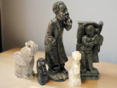 A group of eastern polished stone and onyx ornaments and figures, tallest 20 cm.