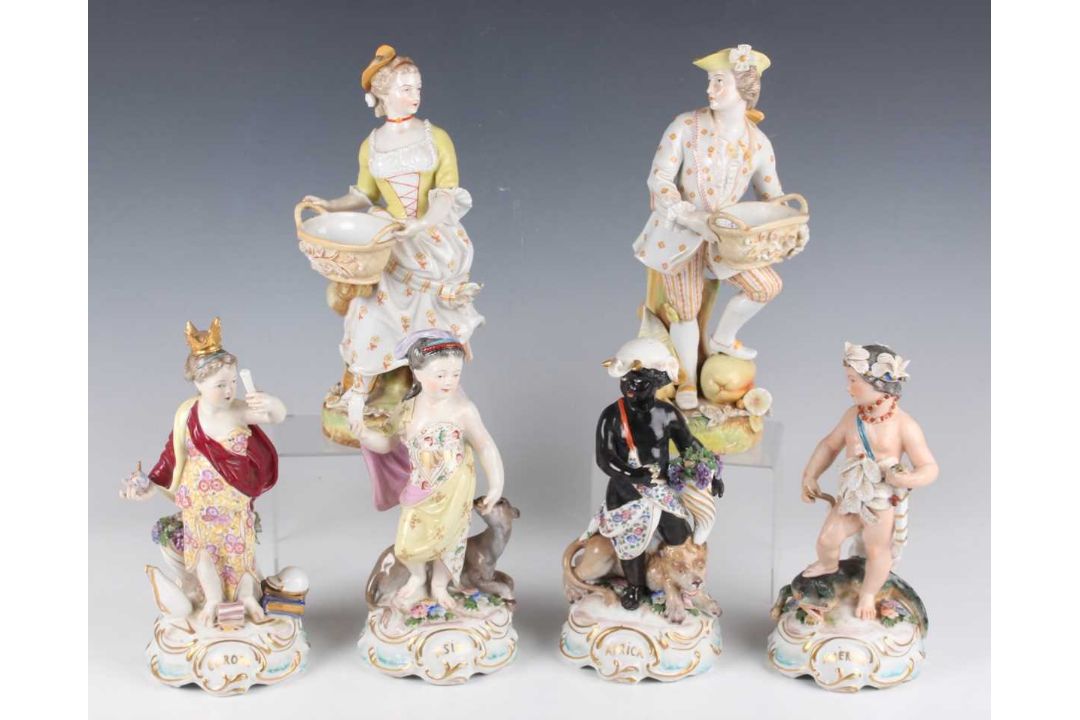 A set of four French porcelain figures representing the Continents, in the style of Chelsea Derby, - Image 1 of 4