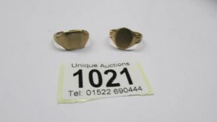 Two 9ct gold signet rings (one a/f). 8 grams.