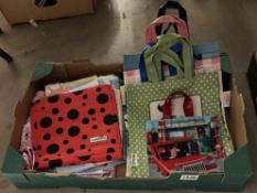 A quantity of childrens oil cloth bags (Wipe easy & selection of material pieces etc)