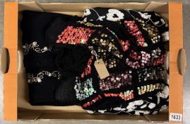 A quantity of vintage tops including A beaded silk, a wool/angora embroidered cardigan & a beaded