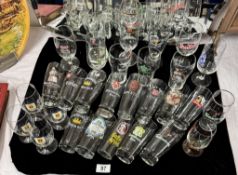 A collection of vintage German advertising beer glasses Dortmonder etc