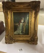 A gilt framed overpainted print