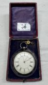 A cased silver pocket watch, Chester (50 year miner)