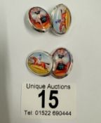 A pair of silver & pictorial enamel cufflinks 15.9 grams