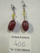 Bakelite pendant earrings with coloured stone drops