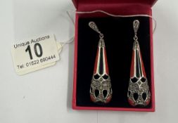 A pair of silver & marcasite art deco style drop earrings