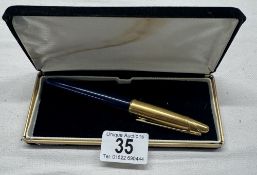 A Superb Waterman Edson blue with gold nib, lid and inside on the cartridge