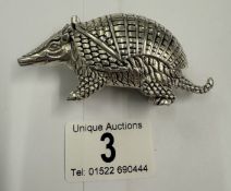 A silver plated armadilo style vesta case (Approximately 75 grams)