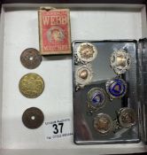 7 Silver watch fobs / medals etc & A 1843 0.5 diameter