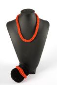 Red coral necklace and bracelet