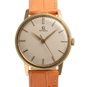 A GENTLEMAN'S SIZE 14K SOLID GOLD OMEGA WRIST WATCH CIRCA 1960, REF. 14702  Movement: 17J, manual