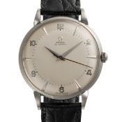 A RARE GENTLEMAN'S LARGE SIZE STAINLESS STEEL OMEGA AUTOMATIC WRIST WATCH CIRCA 1950, REF. 2481-1