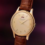 A RARE GENTLEMAN'S LARGE SIZE 18K SOLID ROSE GOLD JAEGER LECOULTRE AUTOMATIC POWER RESERVE WRIST