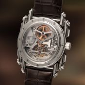 A RARE GENTLEMAN'S SIZE STAINLESS STEEL MANUFACTURE ROYALE ANDROGYNE TOURBILLON WRIST WATCH CIRCA