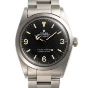 A GENTLEMAN'S SIZE STAINLESS STEEL ROLEX OYSTER PERPETUAL EXPLORER BRACELET WATCH DATED 1980, REF.