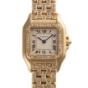 A LADY'S RARE 18K SOLID GOLD & DIAMOND CARTIER PANTHERE BRACELET WATCH CIRCA 1990s WITH FACTORY