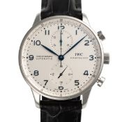 A GENTLEMAN'S SIZE STAINLESS STEEL IWC PORTUGUESE AUTOMATIC CHRONOGRAPH WRIST WATCH DATED 2009, REF.