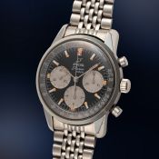 A RARE GENTLEMAN'S SIZE STAINLESS STEEL ENICAR SHERPA GRAPH CHRONOGRAPH BRACELET WATCH CIRCA