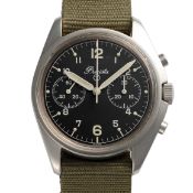 A RARE GENTLEMAN'S STAINLESS STEEL BRITISH MILITARY PRECISTA RAF PILOTS CHRONOGRAPH WRIST WATCH