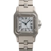 A LADY'S STAINLESS STEEL CARTIER SANTOS CARREE AUTOMATIC BRACELET WATCH CIRCA 1980s, REF. 09011 WITH