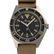 A RARE GENTLEMAN'S STAINLESS STEEL BRITISH MILITARY PRECISTA ROYAL NAVY DIVERS WRIST WATCH DATED