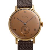 A GENTLEMAN'S SIZE GOLD PLATED BREITLING WRIST WATCH CIRCA 1950, REF. 155 WITH ART DECO DIAL &