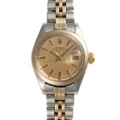 A LADY'S STEEL & GOLD ROLEX OYSTER PERPETUAL DATE BRACELET WATCH CIRCA 1971, REF. 6916 Movement: