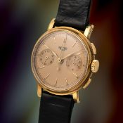 A RARE GENTLEMAN'S SIZE 18K SOLID GOLD HEUER CHRONOGRAPH WRIST WATCH CIRCA 1950 Movement: Manual