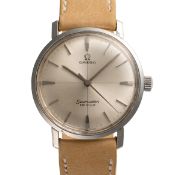 A GENTLEMAN'S SIZE STAINLESS STEEL OMEGA SEAMASTER DE VILLE WRIST WATCH CIRCA 1960s, WITH SILVER