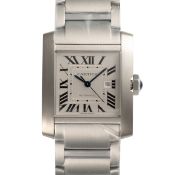 A GENTLEMAN'S SIZE STAINLESS STEEL CARTIER TANK FRANCAISE AUTOMATIC BRACELET WATCH DATED 2024,