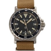 A GENTLEMAN'S STAINLESS STEEL BRITISH MILITARY PRECISTA ROYAL NAVY DIVERS WRIST WATCH DATED 1988,
