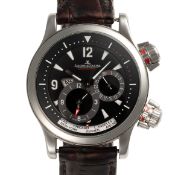 A GENTLEMAN'S SIZE STAINLESS STEEL JAEGER LECOULTRE GEOGRAPHIC MASTER COMPRESSOR WORLD TIME POWER